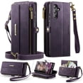 thumbnail image 1 of Dteck Wallet Case with Tempered Glass Screen Protector for Samsung Galaxy A15 5G,Magnetic Leather RFID Blocking Card Slots Case Stand Bag Cover with Crossbody and Wrist Strap for Women Girls,Purple, 1 of 7