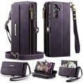 thumbnail image 1 of Dteck Wallet Case with Tempered Glass Screen Protector for Samsung Galaxy S25,Magnetic Leather RFID Blocking Card Slots Case Stand Bag Cover with Crossbody and Wrist Strap for Women Girls,Purple, 1 of 7