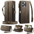 thumbnail image 1 of Dteck Wallet Case with Tempered Glass Screen Protector for iPhone 16 Pro,Magnetic Leather RFID Blocking Card Slots Case Stand Bag Cover with Crossbody and Wrist Strap for Women Girls,Coffee, 1 of 7