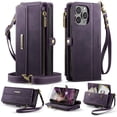 thumbnail image 1 of Dteck Wallet Case with Tempered Glass Screen Protector for iPhone 16 Pro,Magnetic Leather RFID Blocking Card Slots Case Stand Bag Cover with Crossbody and Wrist Strap for Women Girls,Purple, 1 of 7