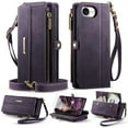 thumbnail image 1 of Dteck Wallet Case with Tempered Glass Screen Protector for iPhone 16e,Magnetic Leather RFID Blocking Card Slots Case Stand Bag Cover with Crossbody and Wrist Strap for Women Girls,Purple, 1 of 7