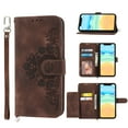 thumbnail image 1 of Dteck Wallet Case for Apple iPhone 13 Embossed PU Leather Cover Removable Adjustable Shoulder Neck Strap Lanyard Phone Case with Card Holder, brown, 1 of 7