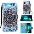thumbnail image 1 of Dteck Wallet Case for Apple iPhone 14 Pro, 3D Stylish Painting Magnetic PU Leather Wrist Strap Card Cash Slots Stand Folio Flip Cases Cover, Flower, 1 of 6