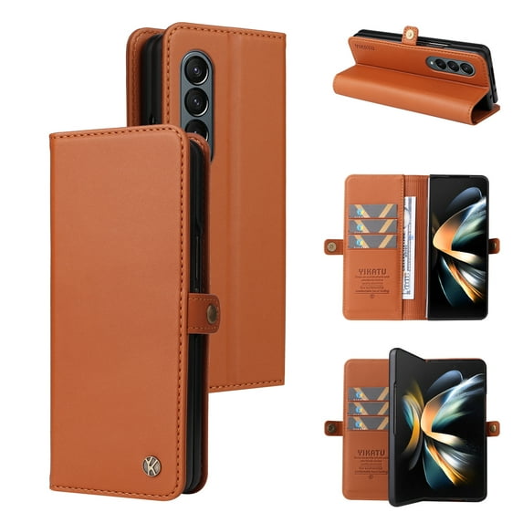 Dteck Wallet Case for Galaxy Z Fold 3 5G, Shockproof Magnetic Retro Credit Card Holder Flip Folio PU Leather Stand Protective Cover,Brown