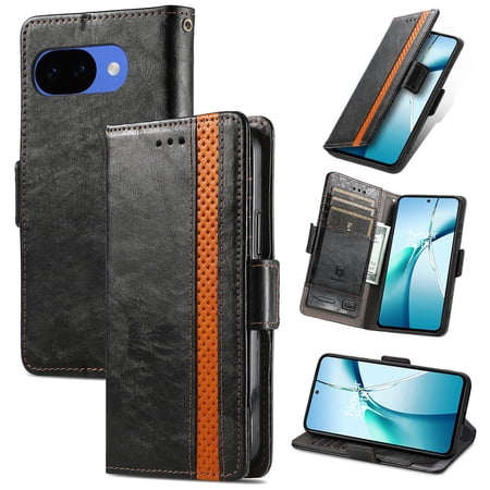Dteck Wallet Case for Google Pixel 10A 2026, RFID Blocking 3 Card Holders Kickstand Shockproof Leather Flip Folio Cover,Black