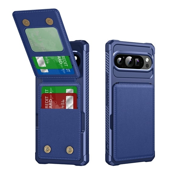 Dteck Wallet Case for Google Pixel 7, Military Grade Drop Protection Flip Leather Cover Card Slot Holder with Kickstand, Blue