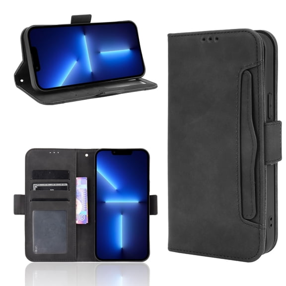 Dteck Wallet Case for Google Pixel 9 Pro / 9, Retro PU Leather Folio Stand Flip Cover with Detachable Card Slots Magnetic Closure Case, Black
