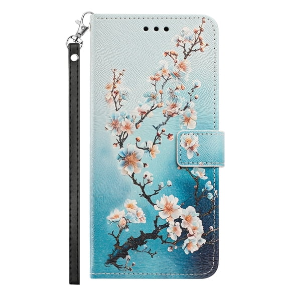 Dteck Wallet Case for Moto G Power 5G (2024), 3 Card Holders Cute Pattern Flip Stand Folio Cover Shockproof Soft TPU Shell,Plum Blossom