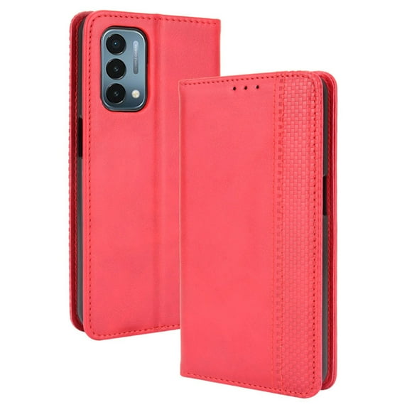 Dteck Wallet Case for OnePlus Nord N200 5G, Premium PU Leather Wallet Case Flip Folio Stand Cover with Card Slots for OnePlus Nord N200 5G 2021, Red