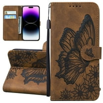 Dteck Wallet Case for Samsung Galaxy A11, Women Butterfly Embossed PU Leather Stand Card Slots Wrist Strap Flip Folio Cover for Galaxy A11,Brown
