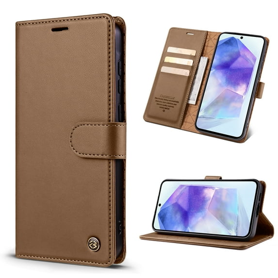 Dteck Wallet Case for Samsung Galaxy A15 5G / 4G 6.5-Inch, Shockproof PU Leather RFID Blocking Magnetic Flip Cover with Card Holder,Brown