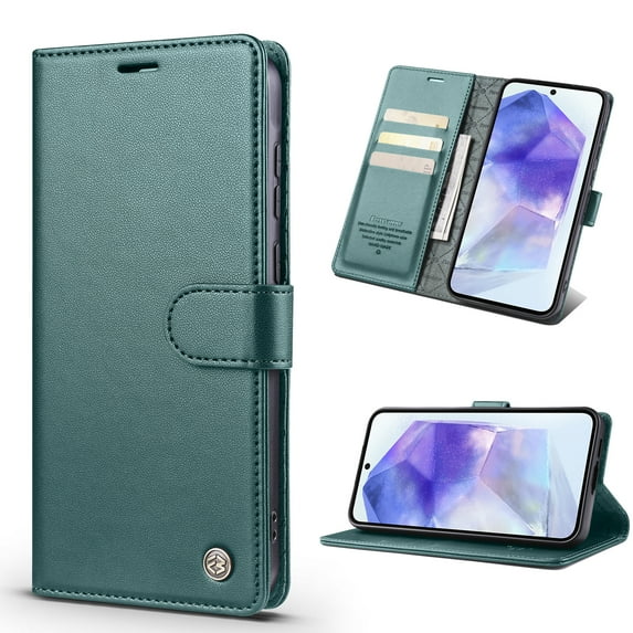 Dteck Wallet Case for Samsung Galaxy A35 5G, Shockproof PU Leather RFID Blocking Magnetic Flip Cover with Card Holder,Green