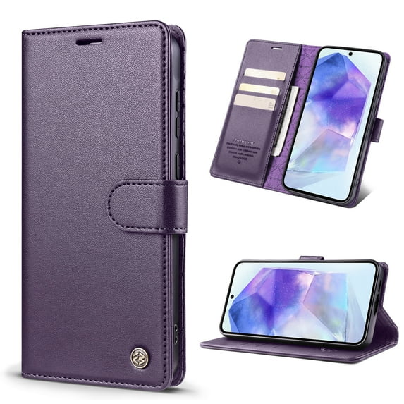 Dteck Wallet Case for Samsung Galaxy A35 5G, Shockproof PU Leather RFID Blocking Magnetic Flip Cover with Card Holder,Purple