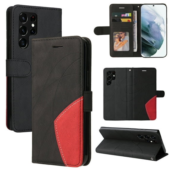 Dteck Wallet Case for Samsung Galaxy S22 Ultra, Premium PU Leather Slim Flip Folio Phone Case with Folding Stand Card Holder,Black