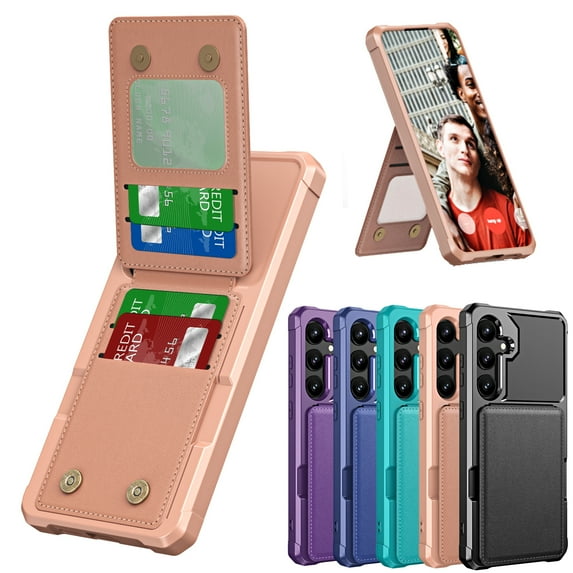 Dteck Wallet Case for Samsung Galaxy S24, Military Grade Drop Protection Flip Leather Cover Card Slot Holder with Kickstand, Rosegold