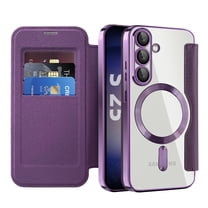 Dteck Wallet Case for Samsung Galaxy S25 FE, Flip PU Leather Card Holder RFID Blocking Clear Back Shockproof Magnetic Cover,Purple