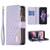 Dteck Wallet Case for Samsung Galaxy Z Fold 7 with Card Holder 9-Credit Card Slots, PU Leather Magnetic Flip Zipper Strap Phone Case for Women,Purple