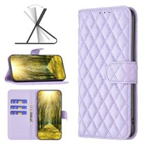 Dteck Wallet Case for iPhone 14 Argyle Pattern Leather Purse Case with Card Slots Kickstand Magnetic Closure Shockproof Case for iPhone 14,Purple