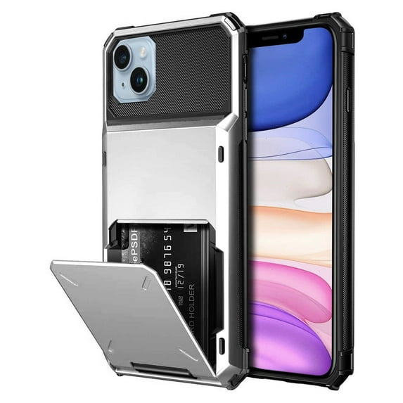 Dteck Wallet Case for iPhone 14,Shockproof Rubber Rugged 4-Card Credit Holder Slots Cover Hybrid Heavy Duty Protection Armor Phone Back Case,White