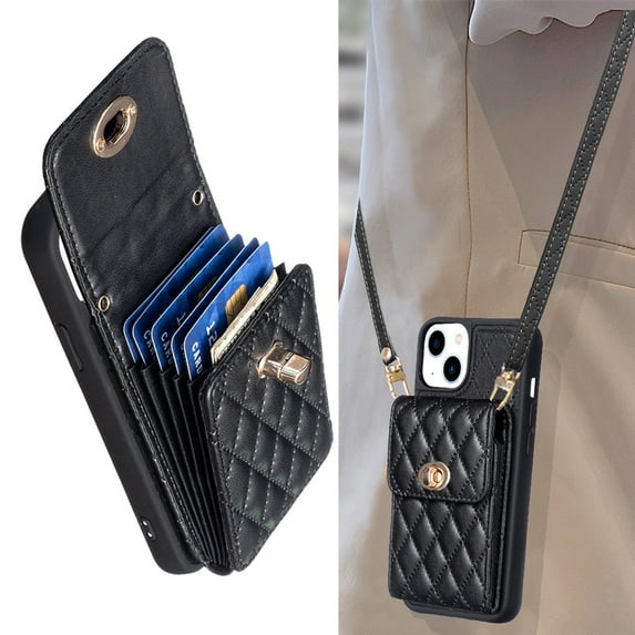 Dteck Wallet Case for iPhone 15 Plus, Cute Luxury Bag Design, Elegant Purse Flip Card Pouch Cover Soft PU Leather Case with Shoulder Strap,Black