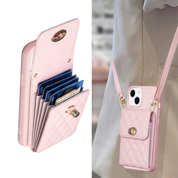 Dteck Wallet Case for iPhone 15 Plus, Cute Luxury Bag Design, Elegant Purse Flip Card Pouch Cover Soft PU Leather Case with Shoulder Strap,Pink