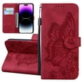 thumbnail image 1 of Dteck Wallet Case for iPhone 15 Pro Max, Women Butterfly Embossed PU Leather Stand Card Slots Wrist Strap Flip Folio Cover for iPhone 15 Pro Max,Red, 1 of 6