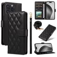 thumbnail image 1 of Dteck Wallet Case for iPhone 15 with Wrist Strap Shoulder Strap, Shockproof Magnetic Multiple Card Slots Purse PU Leather Stand Phone Cover, Black, 1 of 10