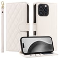 thumbnail image 1 of Dteck Wallet Case for iPhone 15 with Wrist Strap Shoulder Strap, Shockproof Magnetic Multiple Card Slots Purse PU Leather Stand Phone Cover, White, 1 of 10
