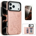 thumbnail image 1 of Dteck Wallet Case for iPhone 17 Pro with Card Holder, Flower Back Flip Protective Phone Cover with HD Screen Protector for iPhone 17 Pro,Rosegold, 1 of 7