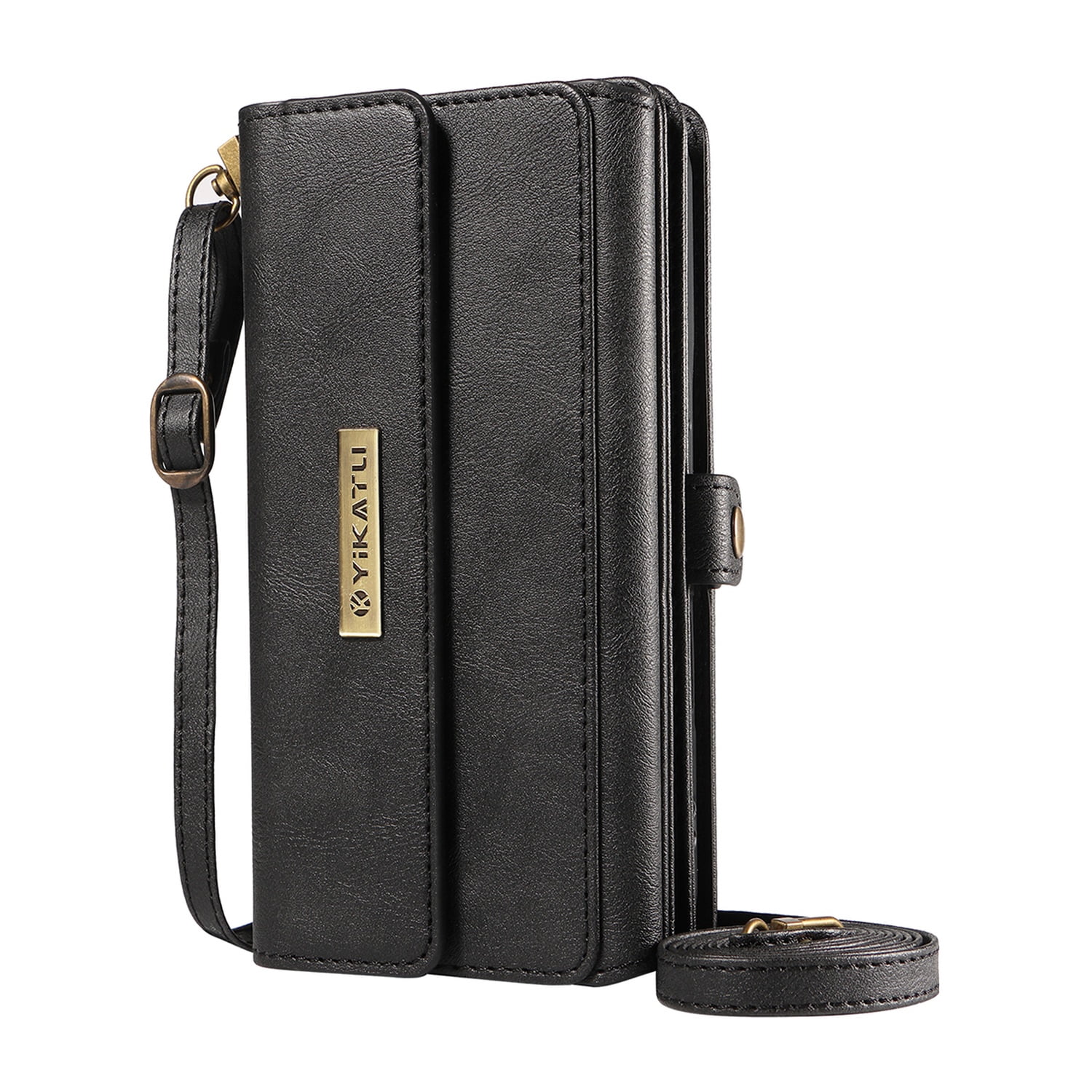 Dteck Wallet Case for iPhone 17, RFID Blocking Card Holder PU Leather Crossbody Strap Magnetic Snap Zipper Purse Shockproof Phone Cover,Black