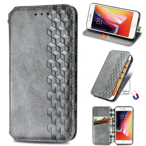 Dteck Wallet Case for iPhone 7 Plus & iPhone 8 Plus, Premium PU Leather Flip Folio Wallet Case with Card Slot Magnetic Closure Case,Gray