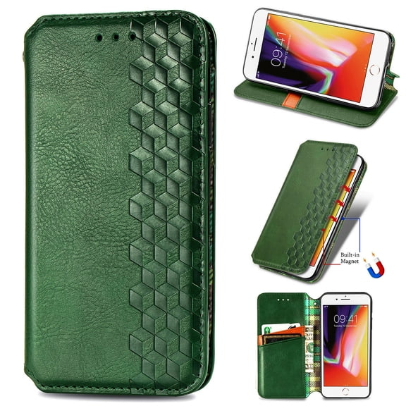 Dteck Wallet Case for iPhone 7 Plus & iPhone 8 Plus, Premium PU Leather Flip Folio Wallet Case with Card Slot Magnetic Closure Case,Green