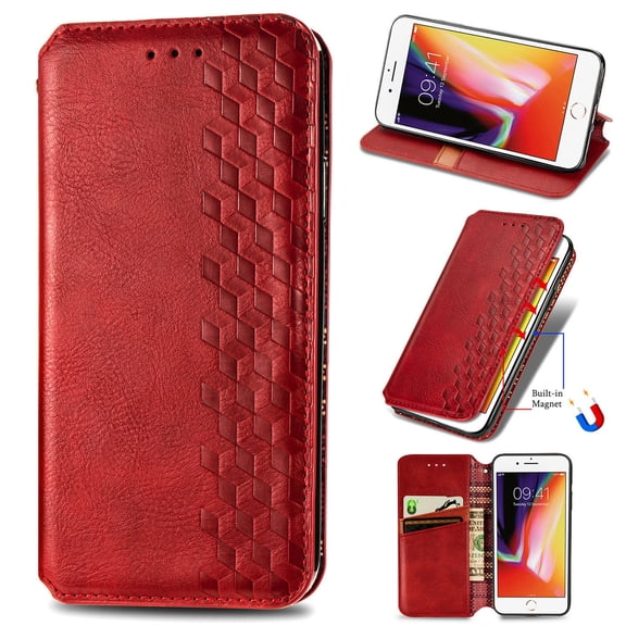Dteck Wallet Case for iPhone 7 Plus & iPhone 8 Plus, Premium PU Leather Flip Folio Wallet Case with Card Slot Magnetic Closure Case,Red