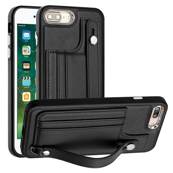 Dteck Wallet Case for iPhone 8 Plus / iPhone 7 Plus 5.5 Inch with Kickstand Leather Card Holder, Phone Protective Back Cover,Black