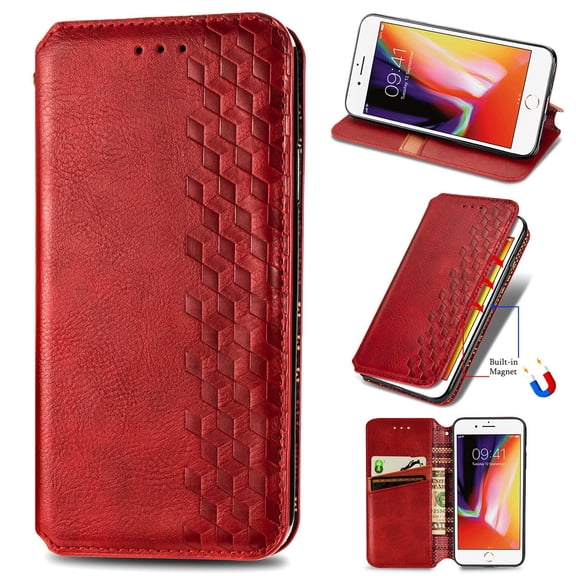 Dteck Wallet Case for iPhone SE 2020 & iPhone 7 & iPhone 8, Premium PU Leather Flip Folio Wallet Case with Card Slot Magnetic Closure Case, Red
