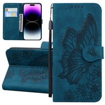 Dteck Wallet Case for iPhone XS / iPhone X, Women Butterfly Embossed PU Leather Stand Card Slots Wrist Strap Flip Folio Cover,Blue