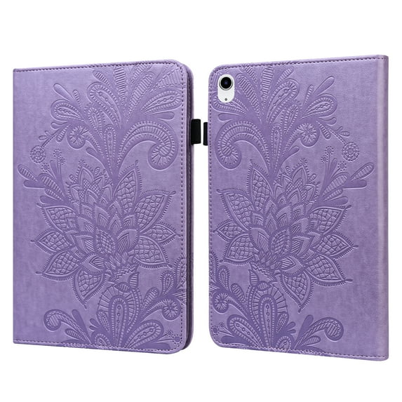 Dteck Wallet Case for iPad 11-inch (A16) 2025/iPad 10th Generation 10.9 inch,Shockproof Leather Flower Pattern Card Pocket Case Shockproof Kickstand Cover with Elastic Hand/Stylus Loop,Purple