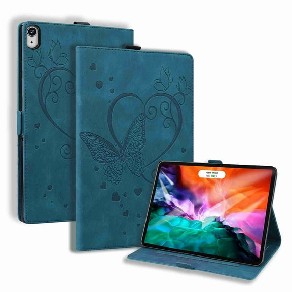Dteck Wallet Case for iPad Mini 6th Gen 2021(8.3"), Embossed Butterfly Floral PU Leather Shockproof Soft TPU Inside With Pen Holder Card Slots Flip Stand Cover for iPad Mini 6 2021 8.3 inch, Blue