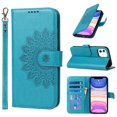 thumbnail image 1 of Dteck Wallet Case for iPhone 11 6.1", Shockproof Magnetic Flip Kickstand Embossed Pattern PU Leather Card Slots Protective Cover with Hand Strap For iPhone 11,Blue, 1 of 11