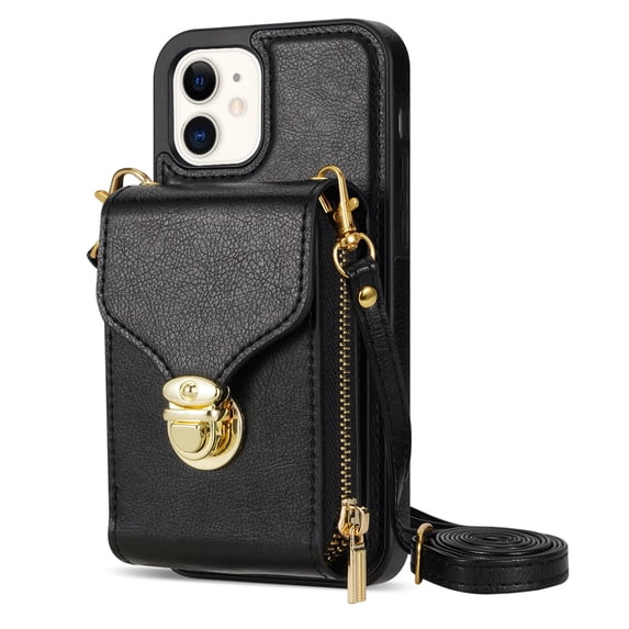 Dteck Wallet Case For iPhone 11, Crossbody Zipper Wallet Case with Credit Card Holder Slot Purse Leather Protective Case Cover For Apple iPhone 11 6.1 inch 2019, Black