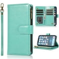 thumbnail image 1 of Dteck Wallet Case for iPhone 11, Premium PU Leather Zipper Flip 9 Card Slots Wallet with Wrist Strap Magnetic Closure Built-in Kickstand Protective Case,Green, 1 of 5