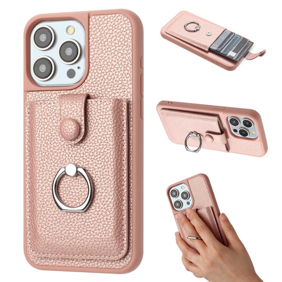 Dteck Wallet Case for iPhone 12/12 Pro,Shoockproof Magnetic Closure Card Slot Case with 360°Rotating Kickstand Lightweight Leather Back Phone Cover for iPhone 12/12 Pro,Rosegold