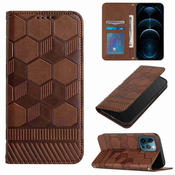 Dteck Wallet Case for iPhone 12 Pro / iPhone 12, Patterned Embossed Premium TPU Leather Shockproof with Card Sleeve Magnetic Folio Flip Phone Cover,Brown