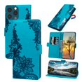 thumbnail image 1 of Dteck Wallet Case for iPhone 12 Pro Max Embossed Lace Flower Pattern PU Leather Case with Card Slots Magnetic Button Shockproof Kickstand Protective Case for iPhone 12 Pro Max,Blue, 1 of 5