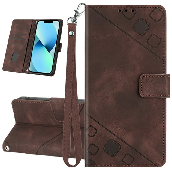 Dteck Wallet Case for iPhone 12 Pro Max, Premium PU Leather Flip Folio Card Holder Wallet with Wrist Strap Magnetic Closure Built-in Kickstand Protective Case,Brown