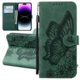 thumbnail image 1 of Dteck Wallet Case for iPhone 12 Pro Max, Women Butterfly Embossed PU Leather Stand Card Slots Wrist Strap Flip Folio Cover for iPhone 12 Pro Max,Green, 1 of 6