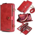 thumbnail image 1 of Dteck Wallet Case for iPhone 12 Pro / iPhone 12 6.1-inch, 2 in 1 Magnetic Detachable Wallet Purse [Crossbody Chain] Durable PU Leather Zipper Handbag Folio Flip Card Slot Protection Back Cover, Red, 1 of 8