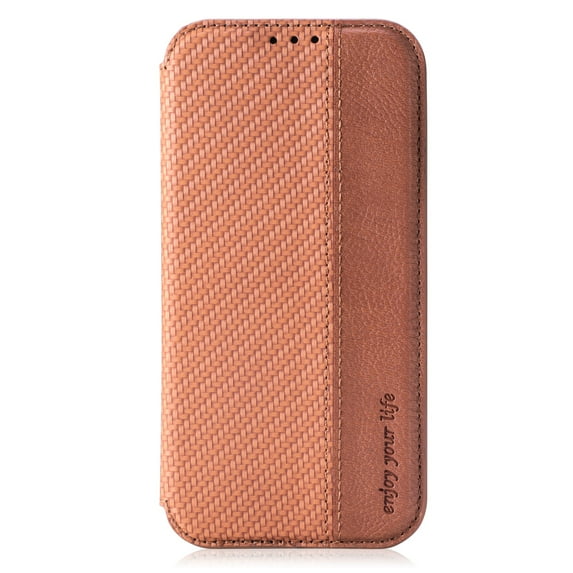 Dteck Wallet Case for iPhone 13 6.1 Inch, Fiber Pattern Leather Case with Suction Cup, Lightweight and Portable Card Slot Pockets for Full Protection for iPhone 13, Brown