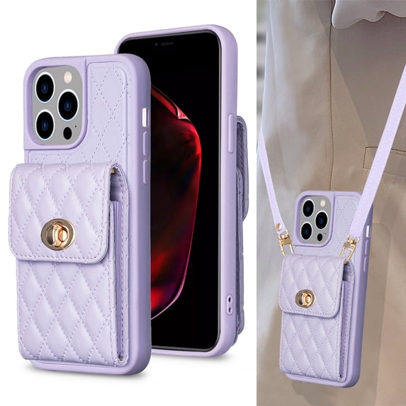 Dteck Wallet Case for iPhone 13 Pro, Cute Luxury Bag Design, Elegant Purse Flip Card Pouch Cover Soft PU Leather Case with Shoulder Strap,Light Purple