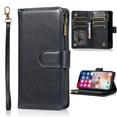 thumbnail image 1 of Dteck Wallet Case for iPhone 14 Plus, Premium PU Leather Zipper Flip 9 Card Slots Wallet with Wrist Strap Magnetic Closure Built-in Kickstand Protective Case,Blue, 1 of 5